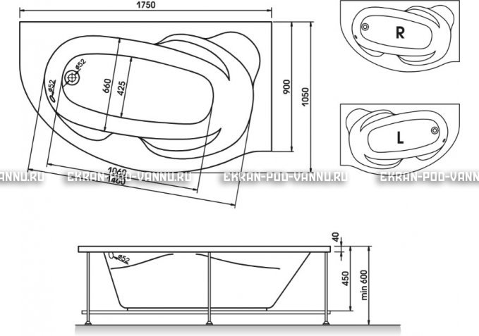 Акриловая ванна Relisan Liliya 175x90 – купить по цене 24570 руб. в интернет-магазине в городе Тюмень картинка 3