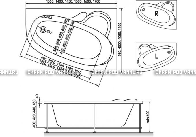 Акриловая ванна Relisan Ariadna 170x110 – купить по цене 27800 руб. в интернет-магазине в городе Тюмень картинка 3