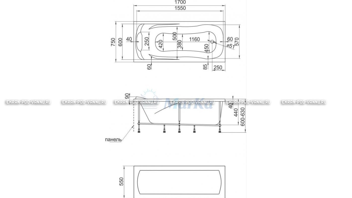 Акриловая ванна 1MarKa Calypso 170x75 – купить по цене 13950 руб. в интернет-магазине в городе Тюмень картинка 22