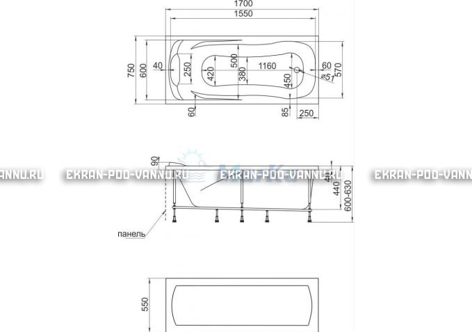 Акриловая ванна 1MarKa Calypso 170x75 – купить по цене 13950 руб. в интернет-магазине в городе Тюмень картинка 7