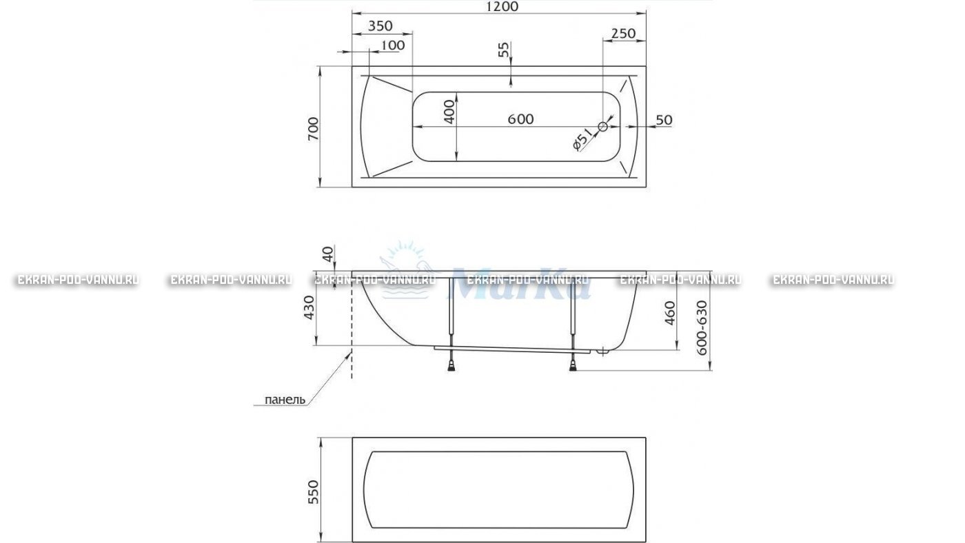 Акриловая ванна 1MarKa Modern 120x70 – купить по цене 7600 руб. в интернет-магазине в городе Тюмень картинка 13