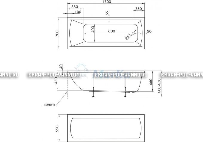Акриловая ванна 1MarKa Modern 120x70 – купить по цене 7600 руб. в интернет-магазине в городе Тюмень картинка 4