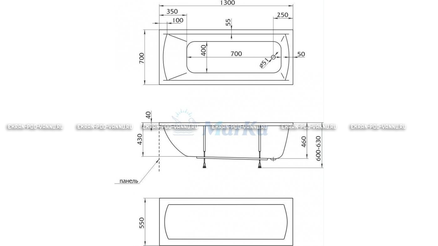 Акриловая ванна 1MarKa Modern 130x70 – купить по цене 8620 руб. в интернет-магазине в городе Тюмень картинка 16
