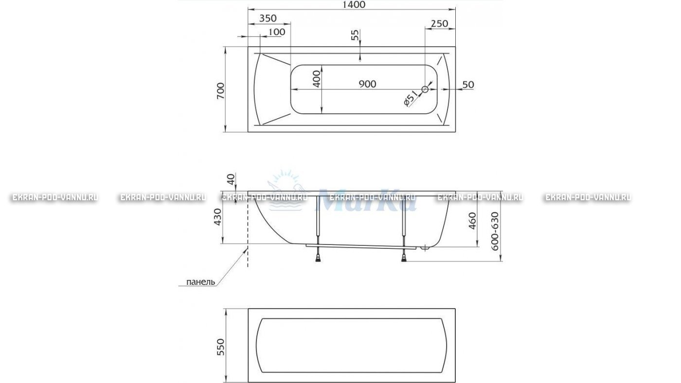 Акриловая ванна 1MarKa Modern 140x70 – купить по цене 8910 руб. в интернет-магазине в городе Тюмень картинка 16