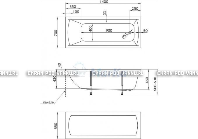 Акриловая ванна 1MarKa Modern 140x70 – купить по цене 8910 руб. в интернет-магазине в городе Тюмень картинка 5