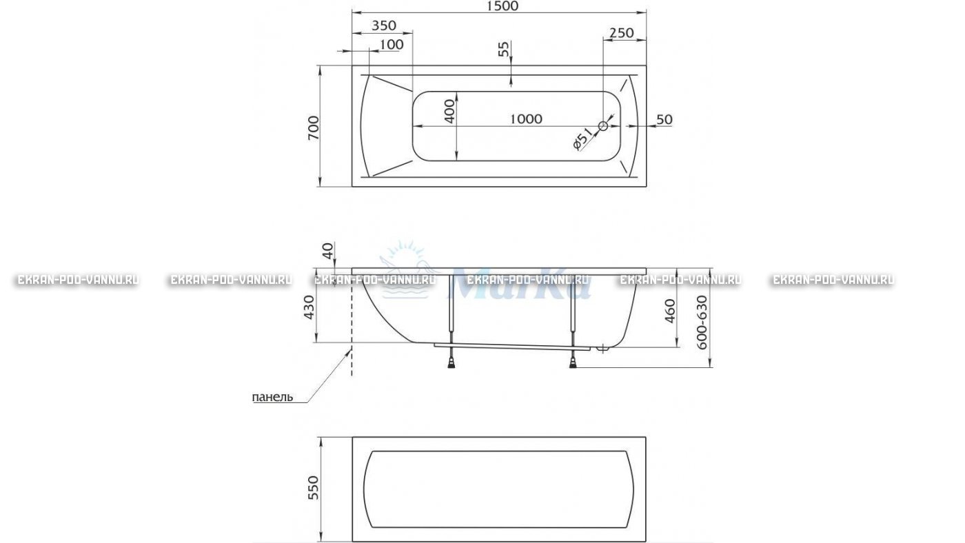Акриловая ванна 1MarKa Modern 150x70 – купить по цене 9210 руб. в интернет-магазине в городе Тюмень картинка 13