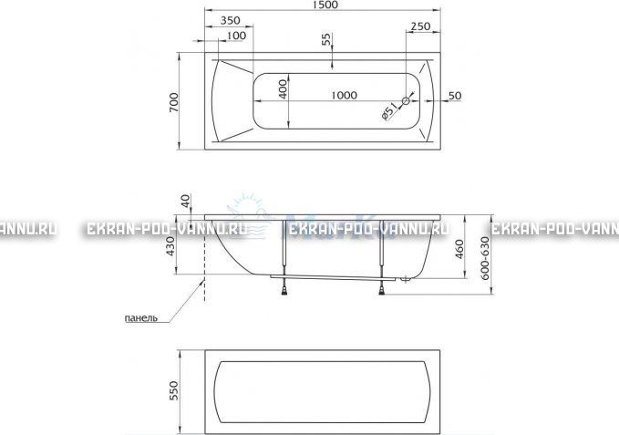 Акриловая ванна 1MarKa Modern 150x70 – купить по цене 9210 руб. в интернет-магазине в городе Тюмень картинка 4