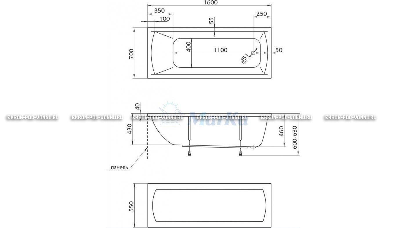 Акриловая ванна 1MarKa Modern 160x70 – купить по цене 9410 руб. в интернет-магазине в городе Тюмень картинка 16