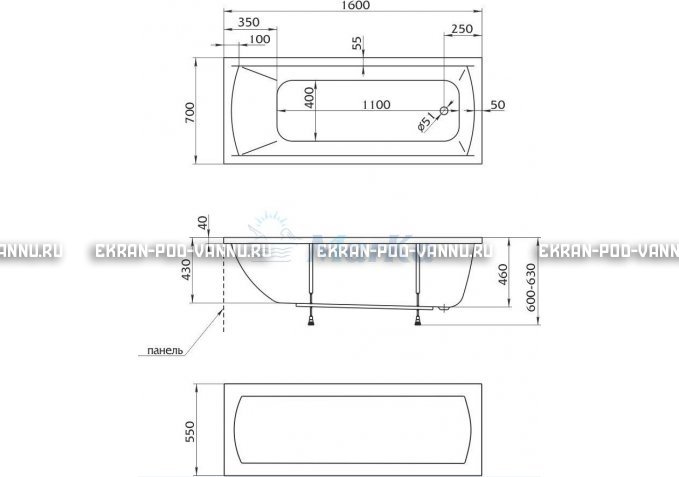 Акриловая ванна 1MarKa Modern 160x70 – купить по цене 9410 руб. в интернет-магазине в городе Тюмень картинка 5