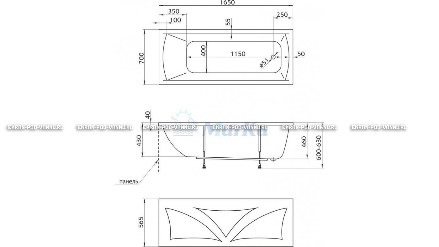 Акриловая ванна 1MarKa Modern 165x70 – купить по цене 9810 руб. в интернет-магазине в городе Тюмень картинка 16