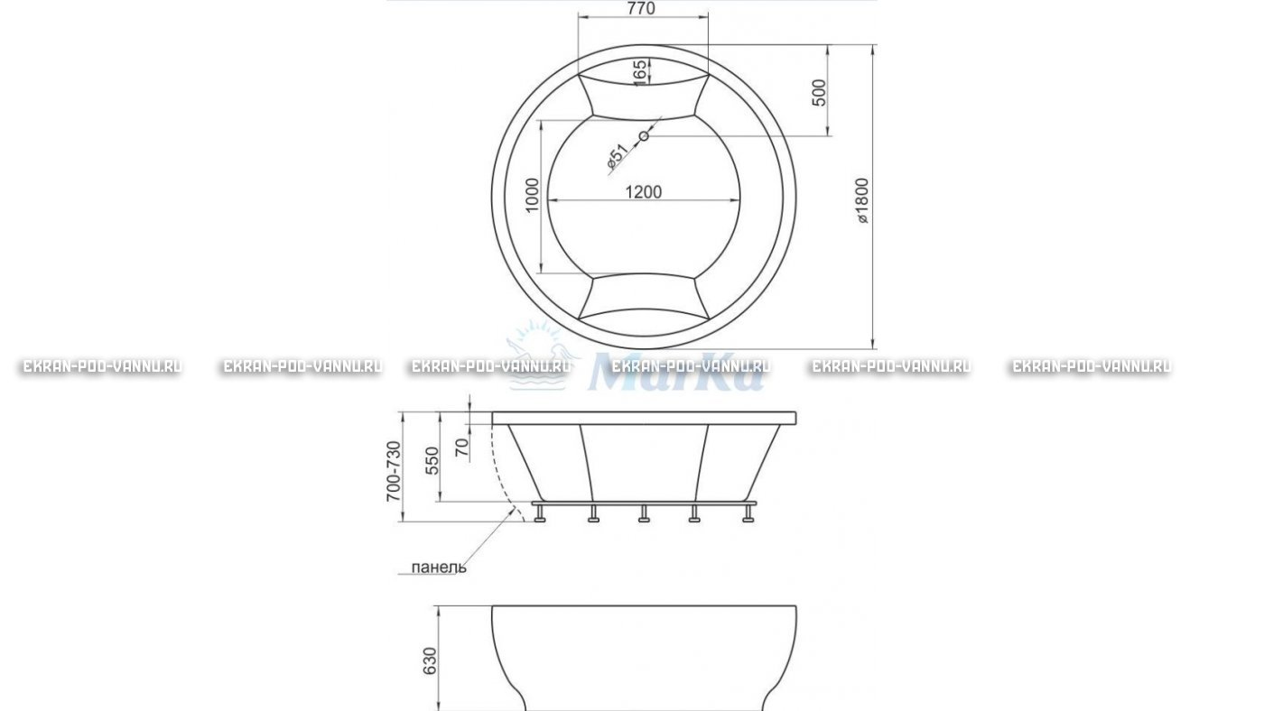 Акриловая ванна 1MarKa Omega 180x180  – купить по цене 42450 руб. в интернет-магазине в городе Тюмень картинка 13
