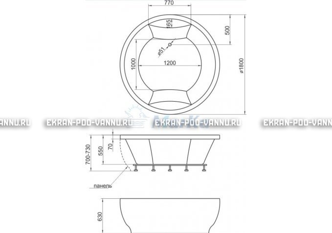 Акриловая ванна 1MarKa Omega 180x180  – купить по цене 42450 руб. в интернет-магазине в городе Тюмень картинка 4