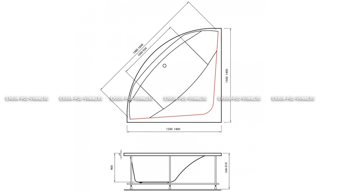 Акриловая ванна Vayer Boomerang 140x140 – купить по цене 53070 руб. в интернет-магазине в городе Тюмень картинка 15