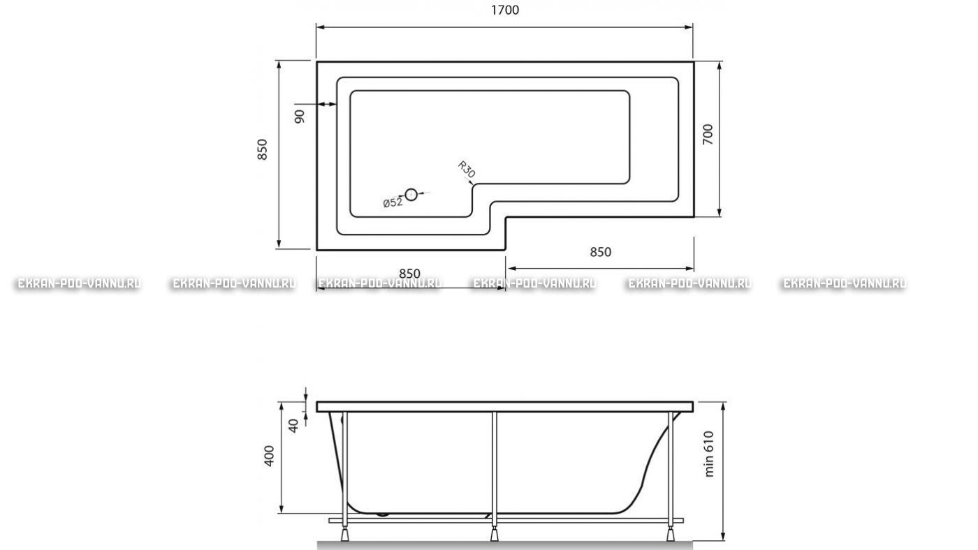 Акриловая ванна Vayer Options 170х70/85 – купить по цене 24110 руб. в интернет-магазине в городе Тюмень картинка 13