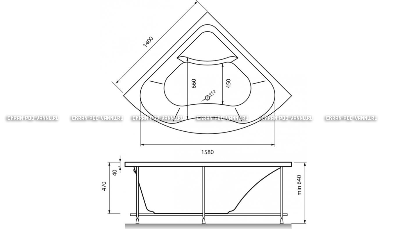Акриловая ванна Vayer Persefona 140x140 – купить по цене 25230 руб. в интернет-магазине в городе Тюмень картинка 15