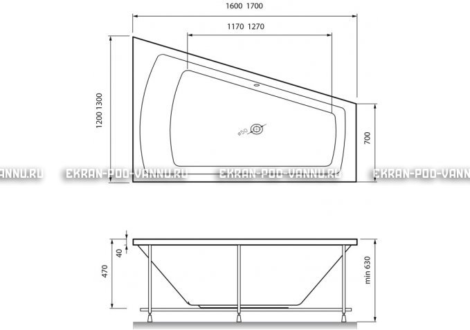 Акриловая ванна Vayer Trinitiy 170x130 – купить по цене 32590 руб. в интернет-магазине в городе Тюмень картинка 4